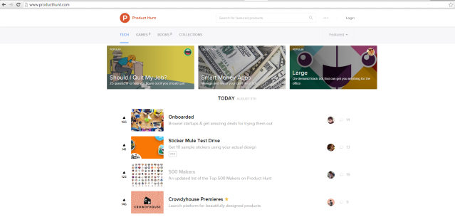 Screenshot of Product Hunt's Homepage - http://producthunt.com